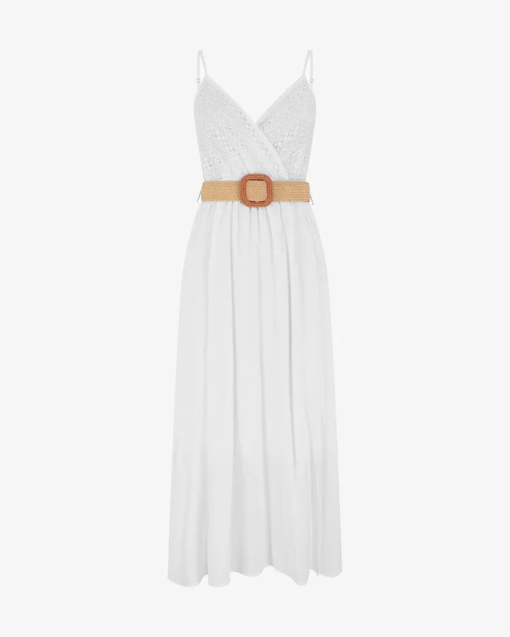 Zuriñe | Vestido largo liso con pecho de encaje