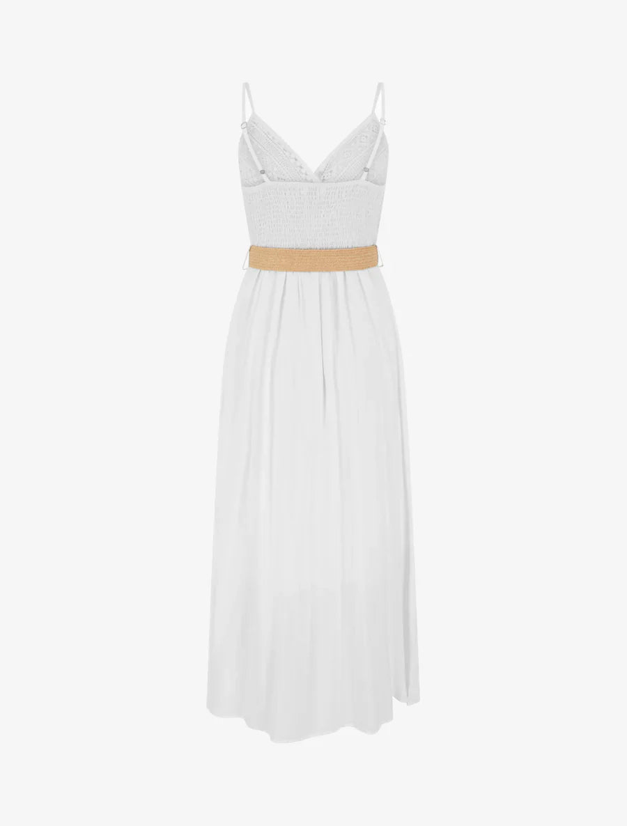 Zuriñe | Vestido largo liso con pecho de encaje