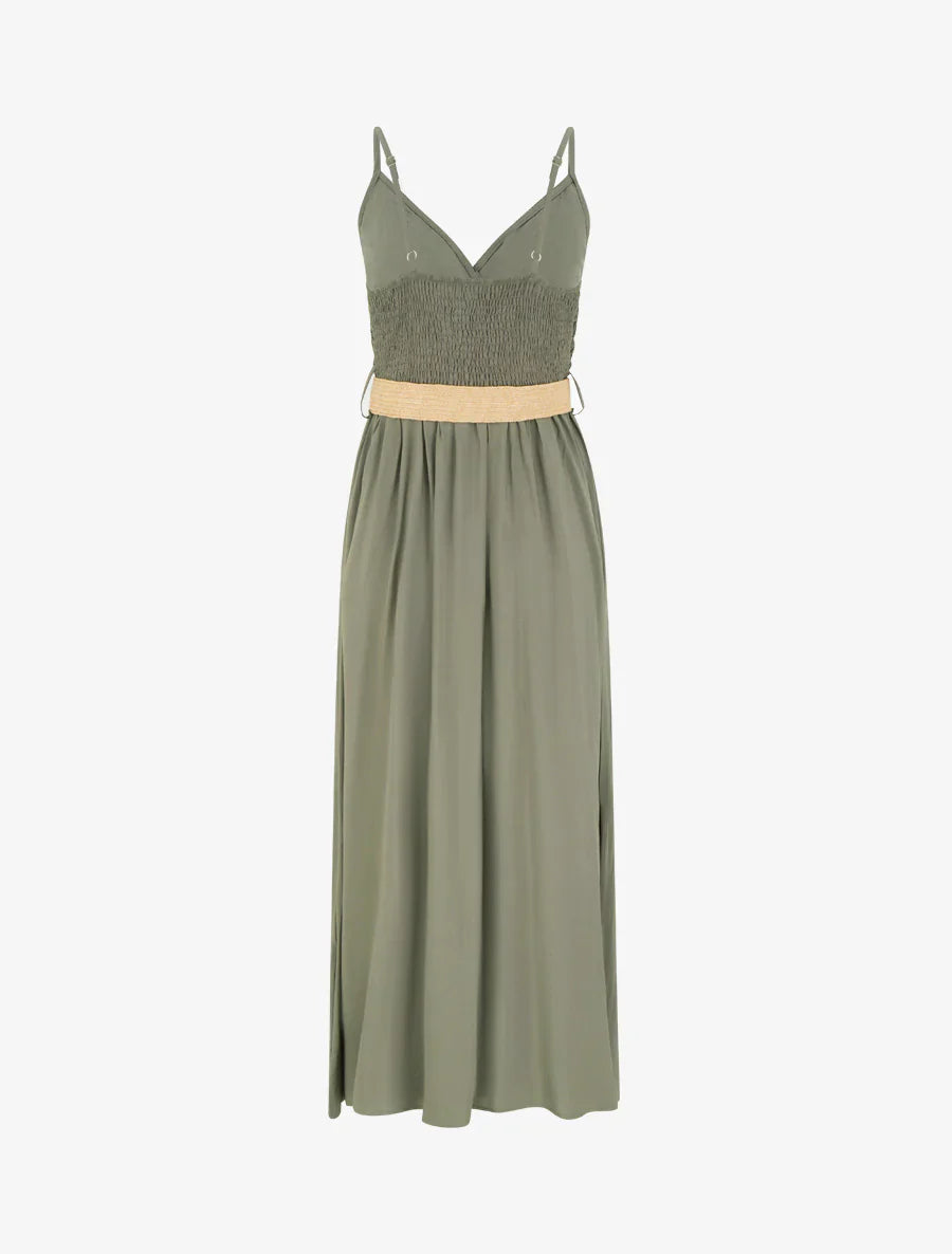 Zuriñe | Vestido largo liso con pecho de encaje