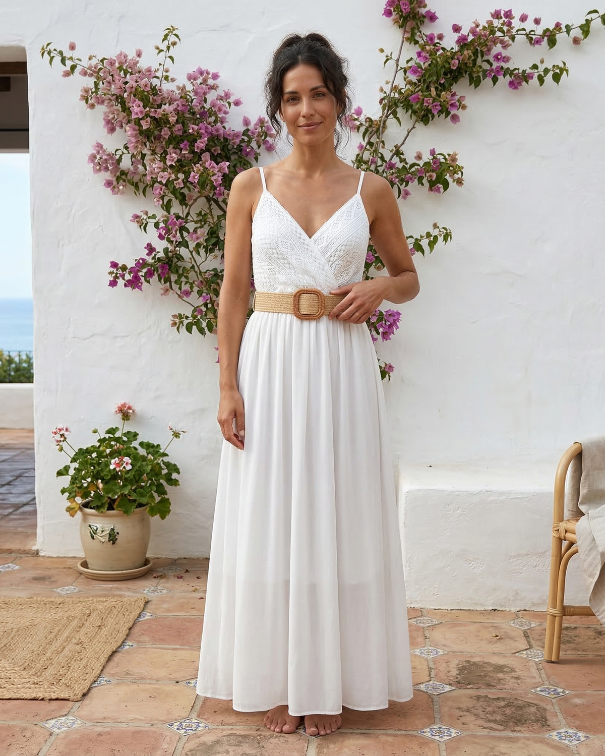 Zuriñe | Vestido largo liso con pecho de encaje