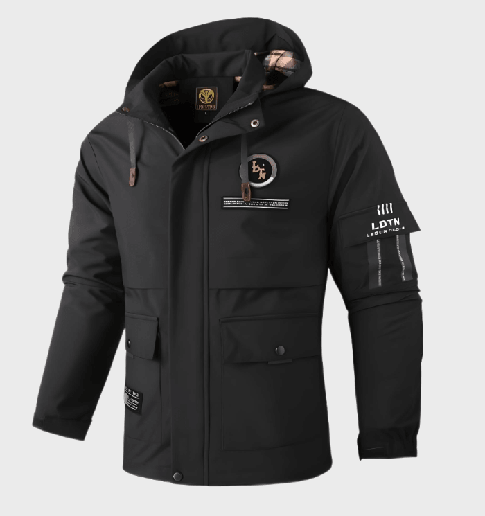 Chaqueta de hombre con capucha y detalles gráficos