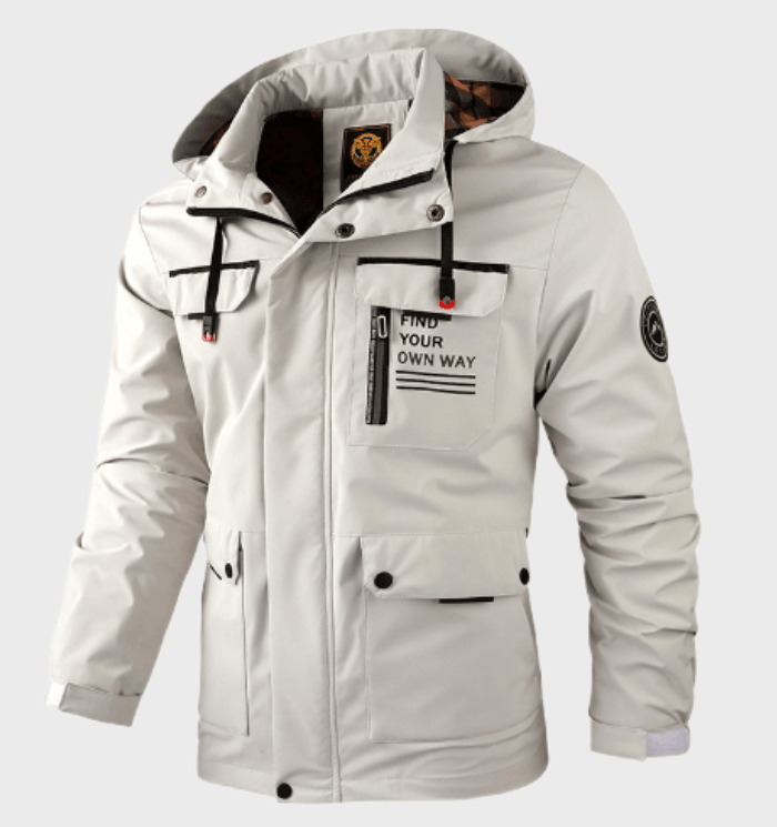 Chaqueta de hombre con capucha y detalles gráficos