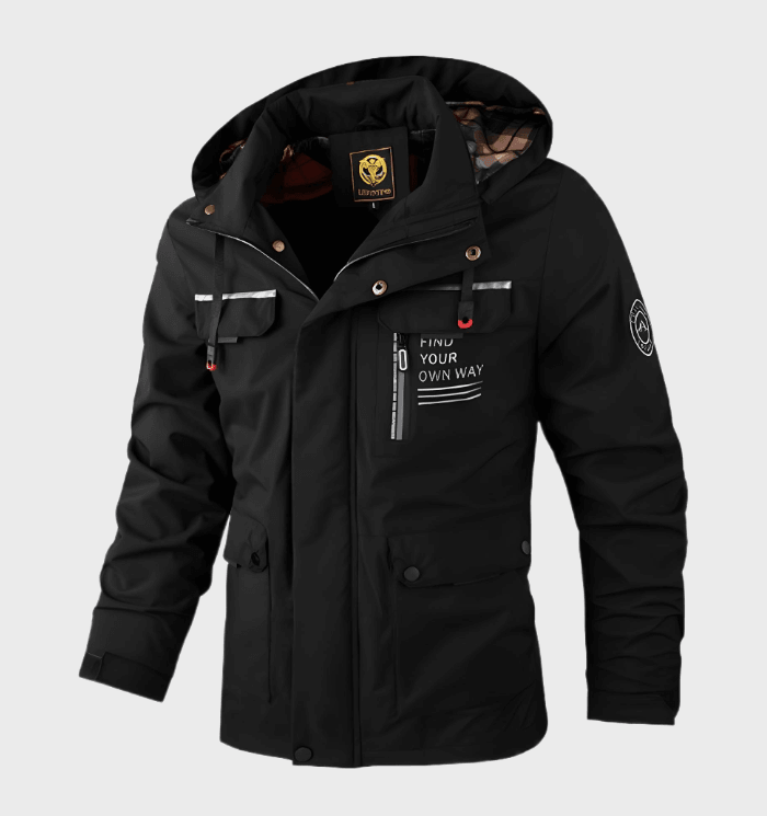 Chaqueta de hombre con capucha y detalles gráficos