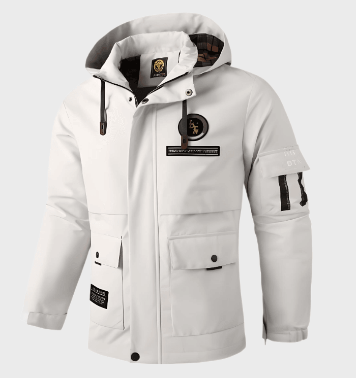 Chaqueta de hombre con capucha y detalles gráficos