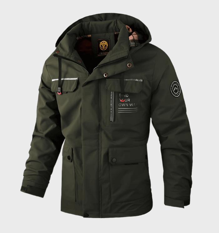 Chaqueta de hombre con capucha y detalles gráficos
