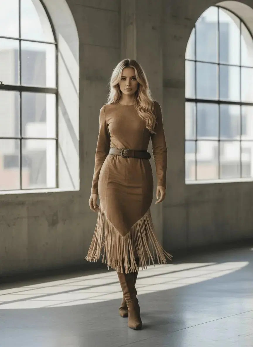 Vestido de efecto ante con flecos