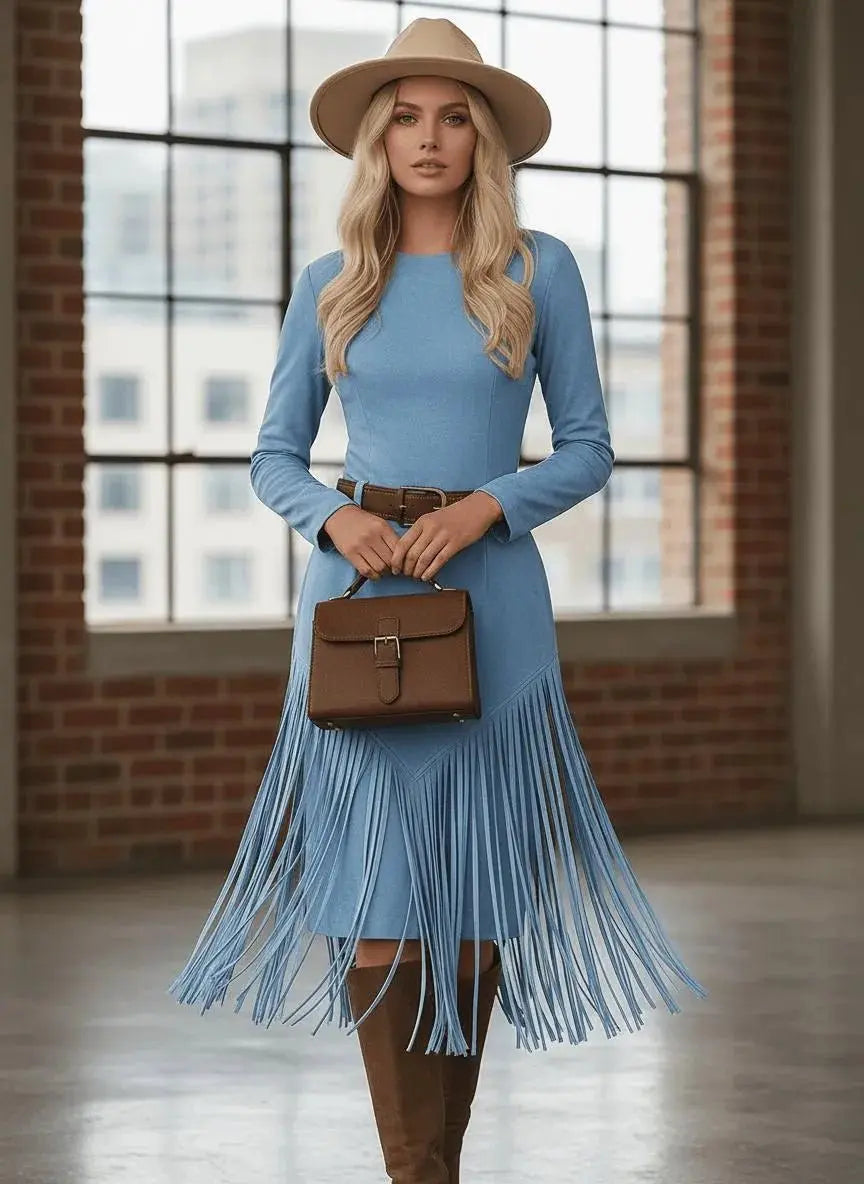 Vestido de efecto ante con flecos