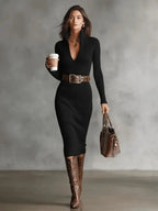 Genoveva | Vestido midi de punto con escote en V