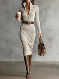 Vestido midi de punto con escote en V