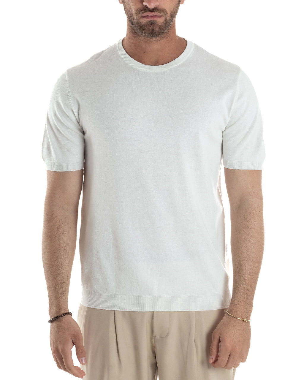 Baldomero | Camiseta de punto blanca con cuello redondo para hombre