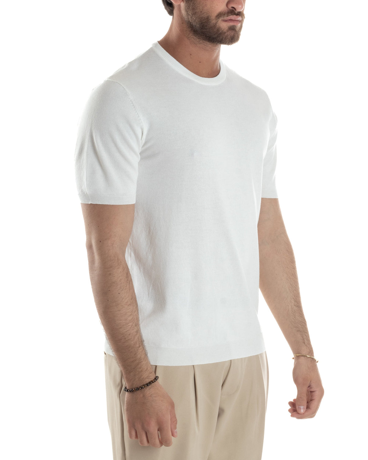 Camiseta de punto blanca con cuello redondo para hombre