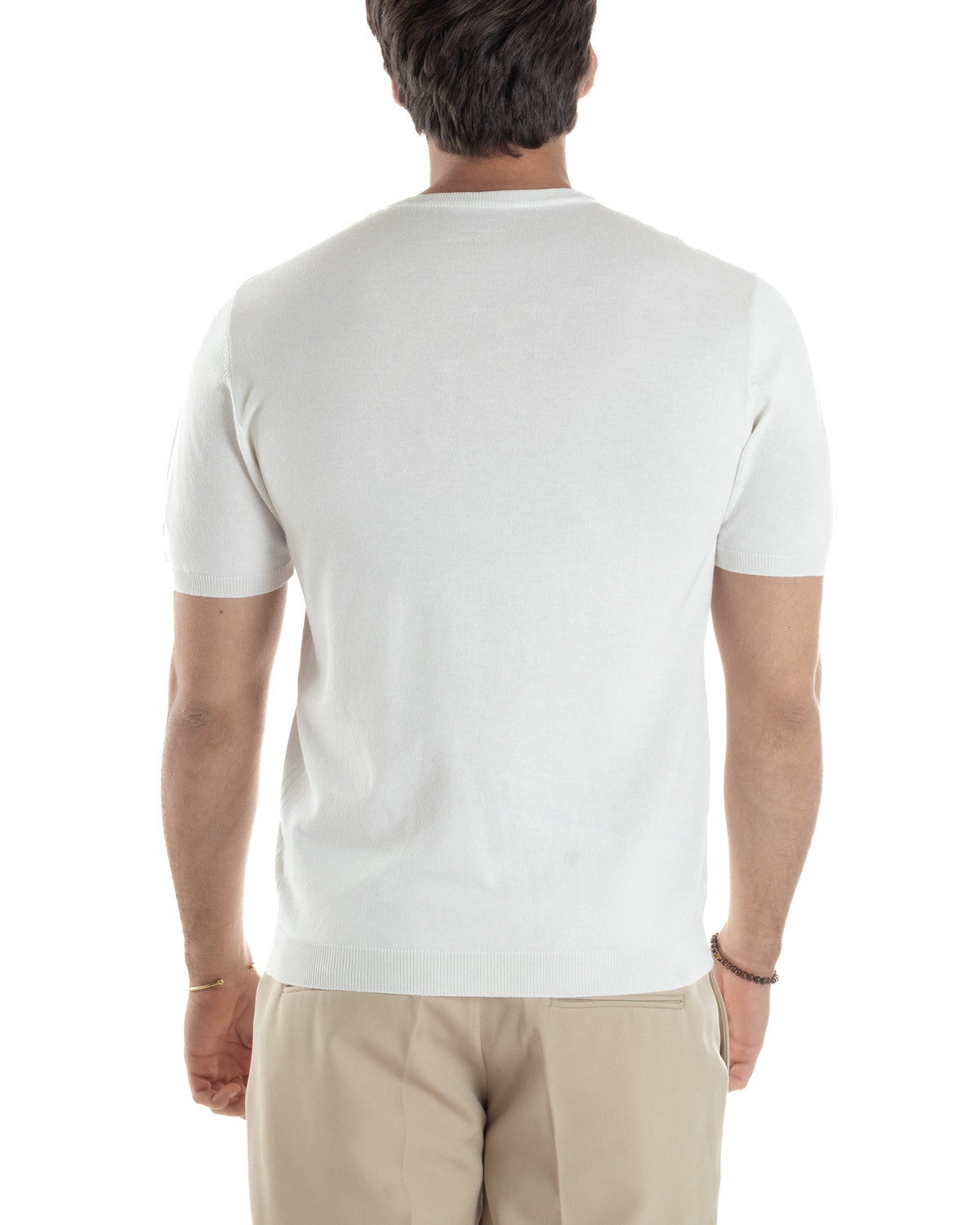 Camiseta de punto blanca con cuello redondo para hombre