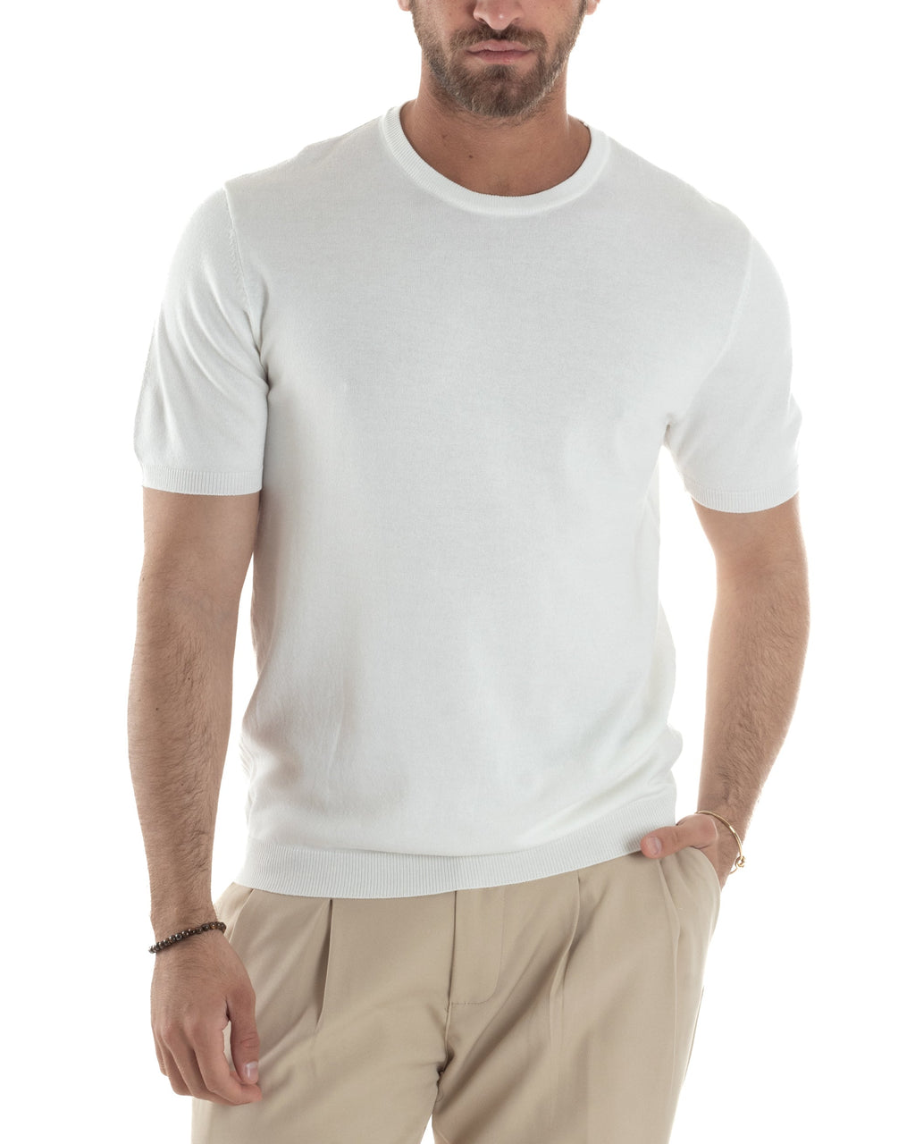 Baldomero | Camiseta de punto blanca con cuello redondo para hombre