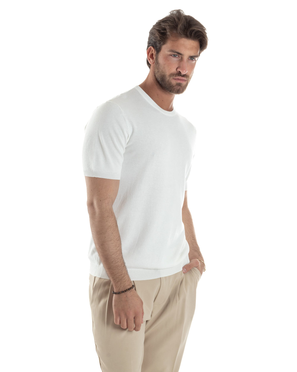 Baldomero | Camiseta de punto blanca con cuello redondo para hombre