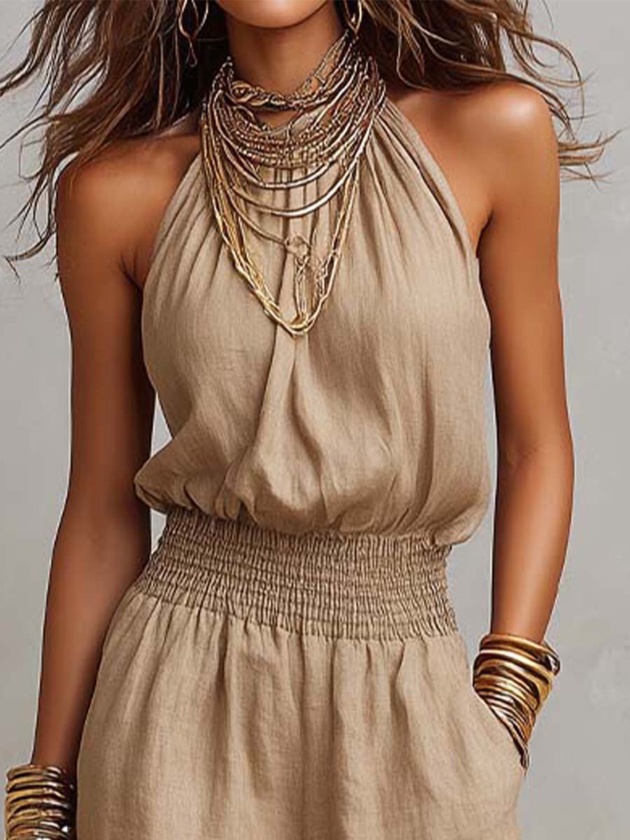 Celia | Mono largo color camel con cuello halter