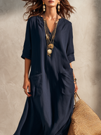 Lorea | Vestido camisero bohemio azul medianoche