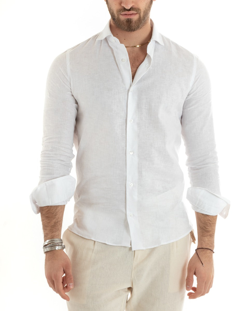 Arturo | Camisa blanca de lino y viscosa para hombre