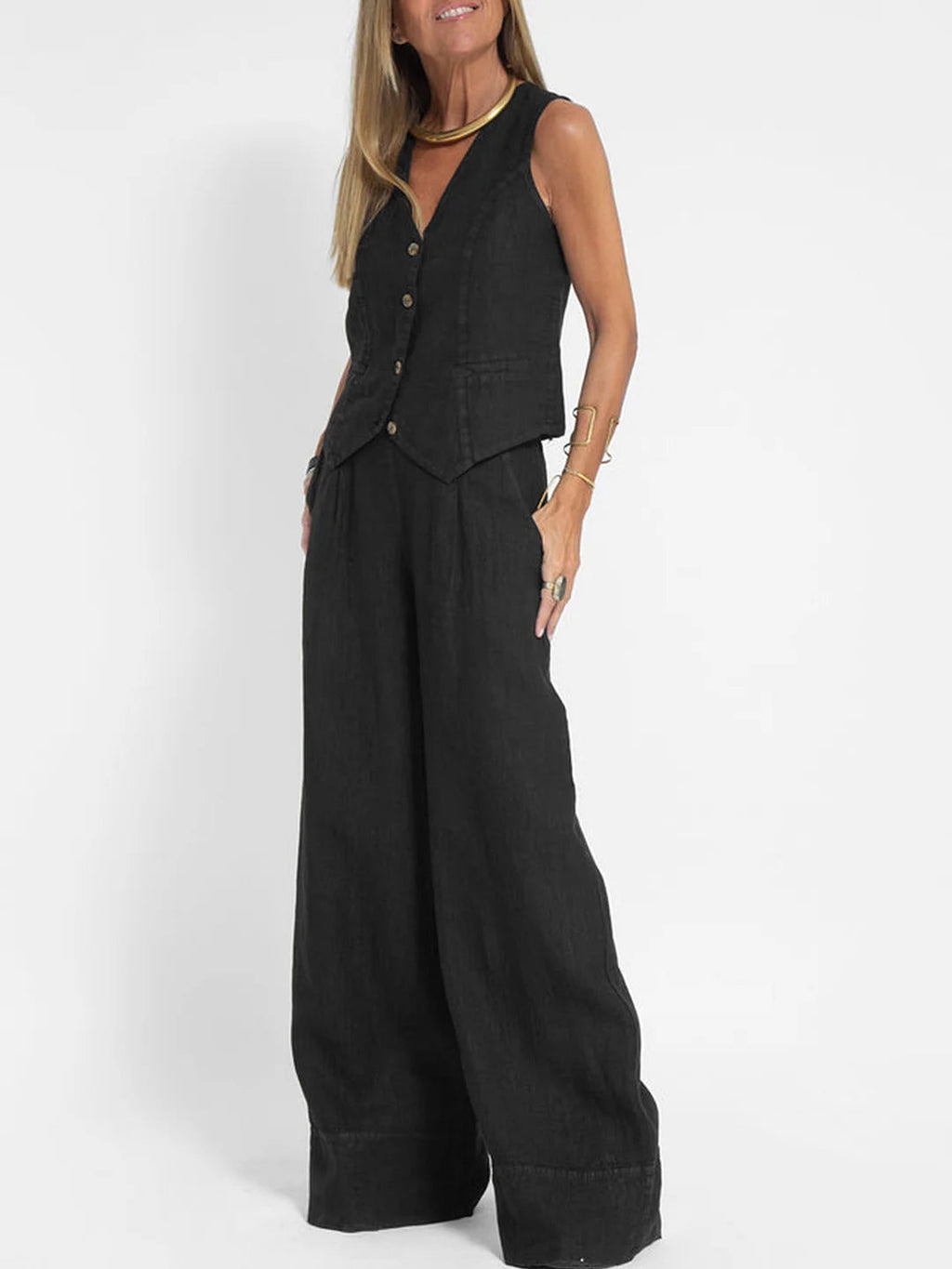 Lauren | Conjunto de chaleco y pantalón ancho