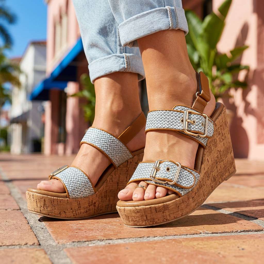 Remedios | Sandalias de cuña con doble hebilla