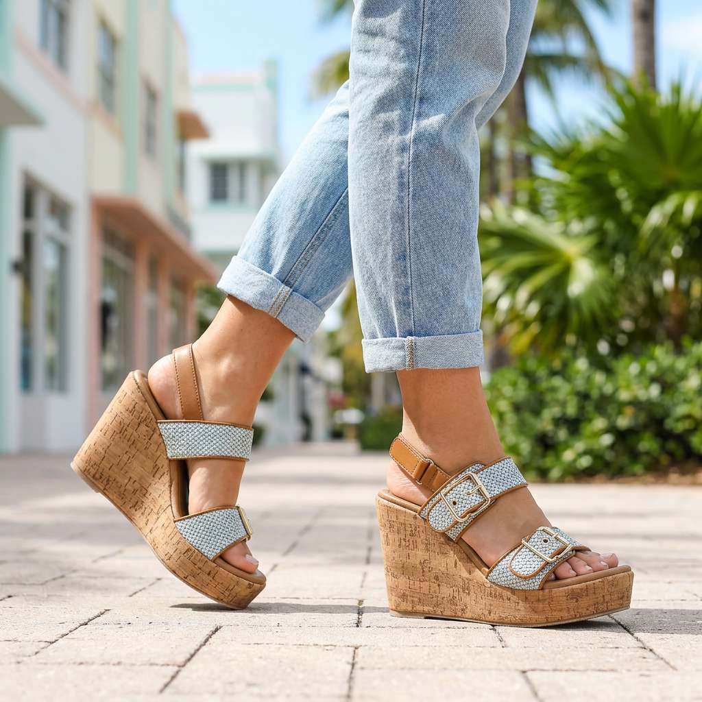 Remedios | Sandalias de cuña con doble hebilla