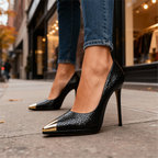 Charlize | Tacones con puntera dorada
