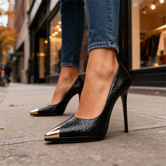 Charlize | Tacones con puntera dorada