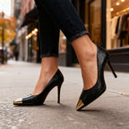 Charlize | Tacones con puntera dorada