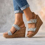 Remedios | Sandalias de cuña con doble hebilla