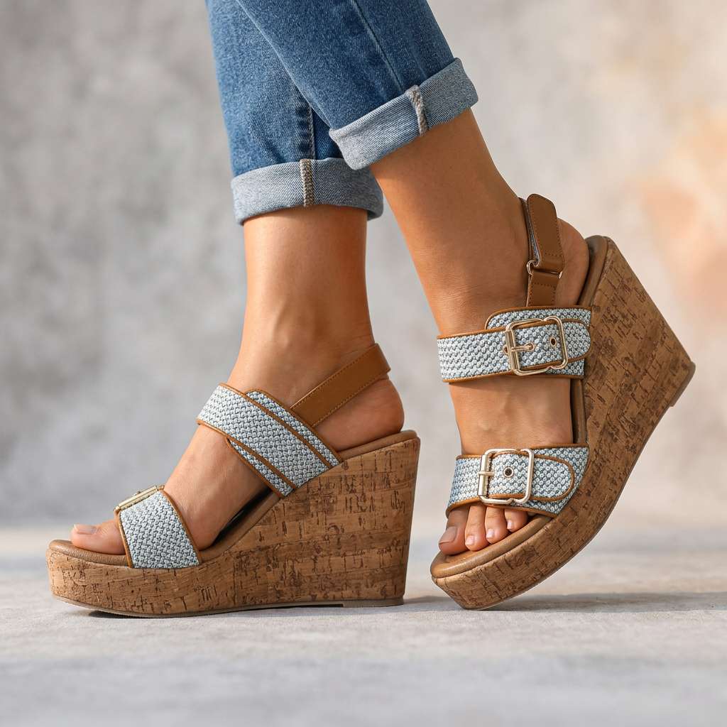 Remedios | Sandalias de cuña con doble hebilla