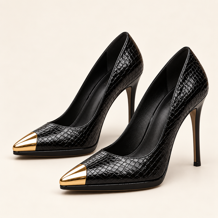 Zapatos Charlize negros con puntera dorada