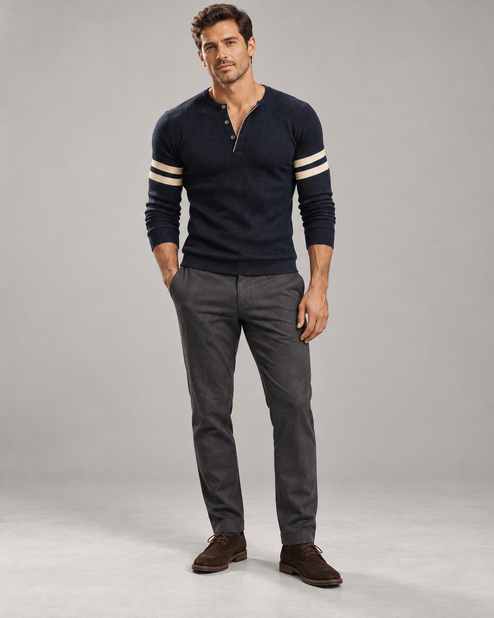 Jersey Henley elástico de corte entallado para hombre