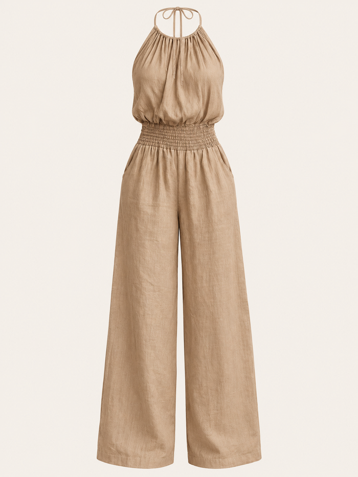 Mono camel de cuello halter y pernera ancha, sin modelo