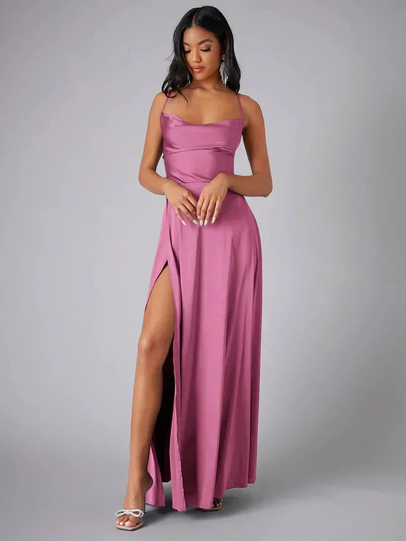 Imelda | Vestido largo satinado con espalda abierta