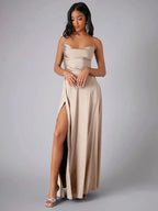 Imelda | Vestido largo satinado con espalda abierta