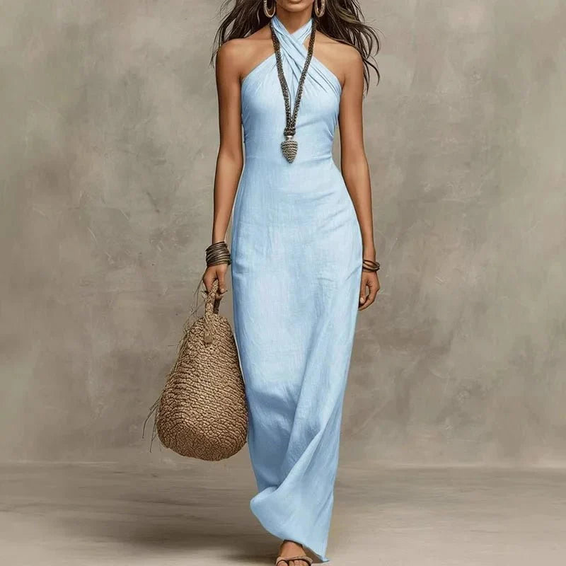 Vestido largo boho con cuello halter