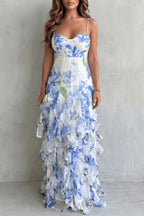 Vestido largo de flores con volantes