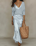 Frida | Conjunto de vestido midi satinado y jersey