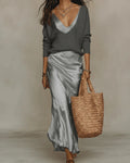 Frida | Conjunto de vestido midi satinado y jersey