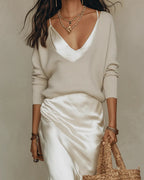 Conjunto de vestido midi satinado y jersey