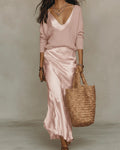 Frida | Conjunto de vestido midi satinado y jersey
