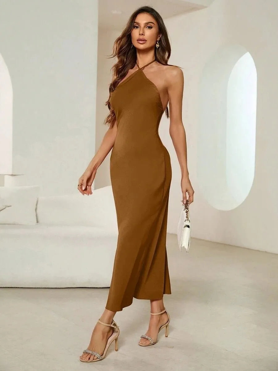 Vestido midi satinado de tirantes finos