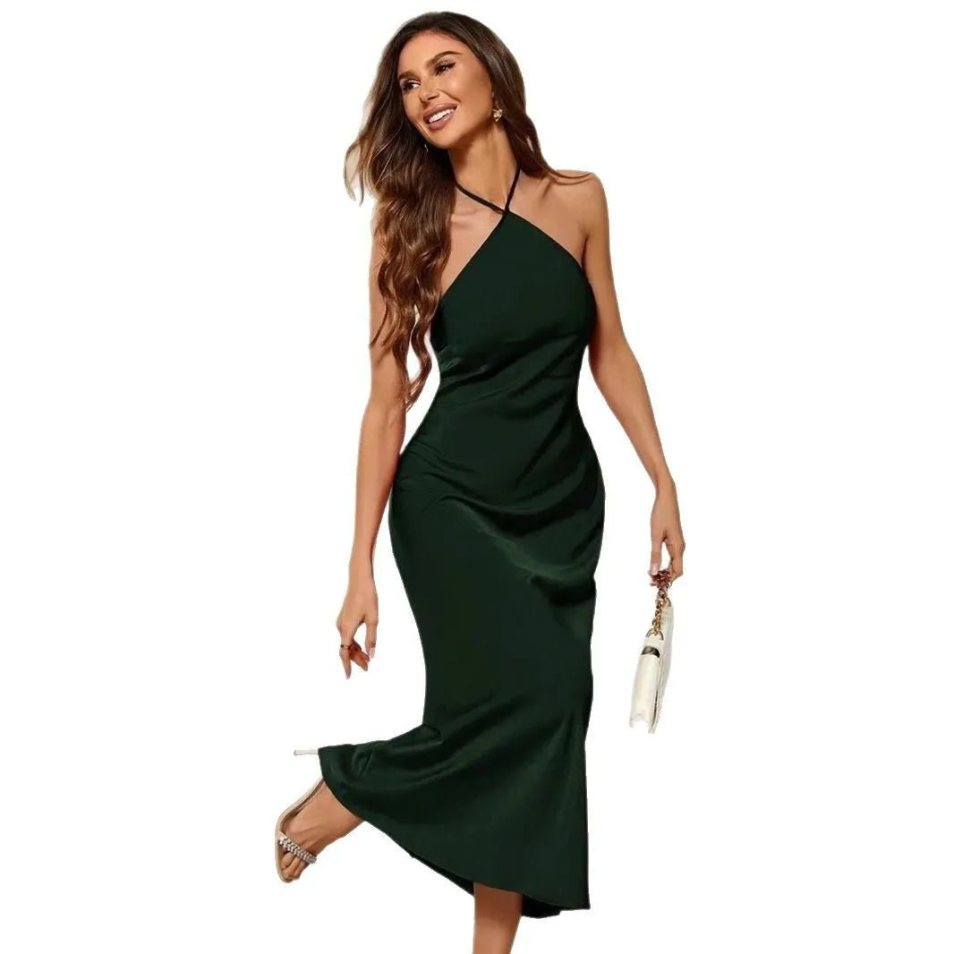 Vestido midi satinado de tirantes finos
