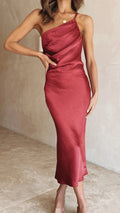 Guillermina | Vestido midi satinado de un hombro