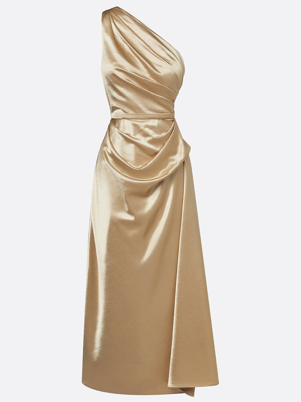 Vestido midi de un hombro con frunces