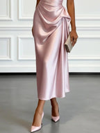 Vestido midi de un hombro con frunces