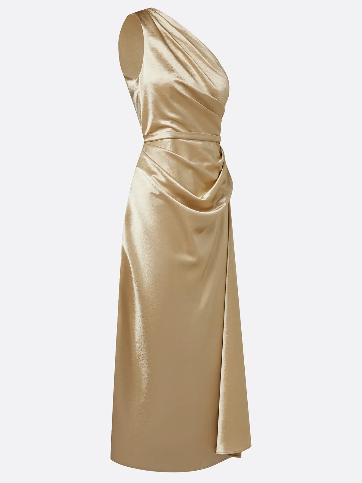 Vestido midi de un hombro con frunces