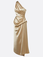 Vestido midi de un hombro con frunces