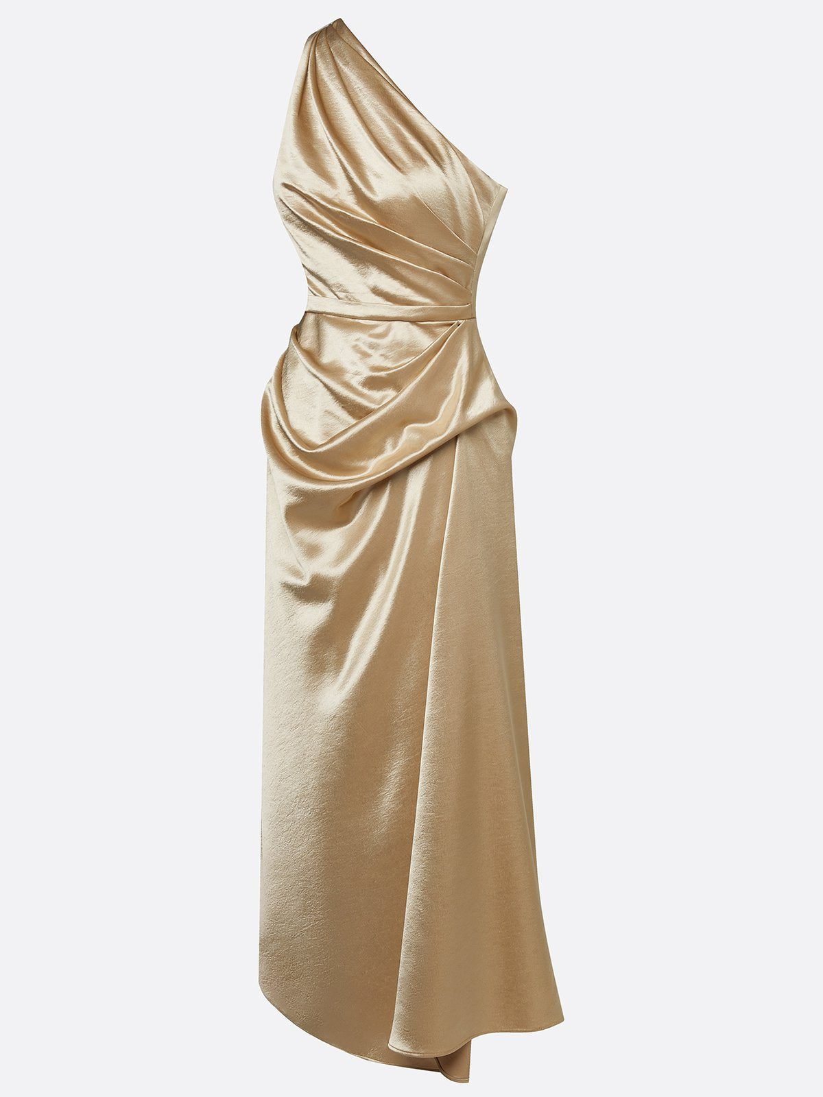 Vestido midi de un hombro con frunces