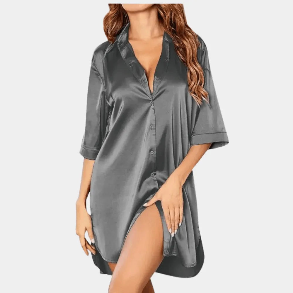 Vestido camisero satinado de estilo pijama