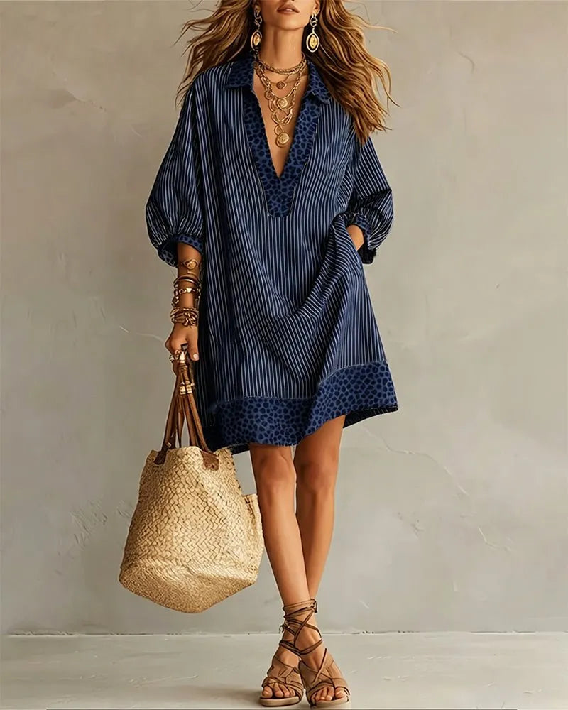 Vestido camisero corto con mangas abullonadas